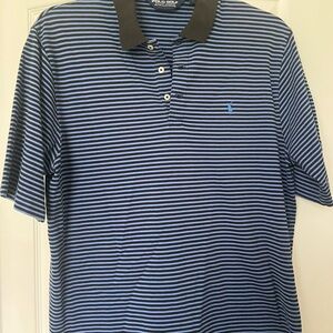 Polo Golf Striped Performance Polo in Navy & Light Blue